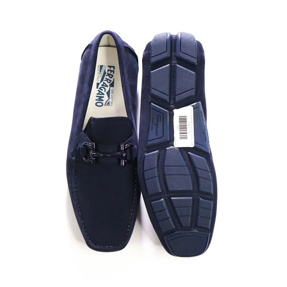 $800 FERRAGAMO - PARIGI Navy Blue Suede Driving Loafers - 7 3E